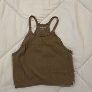 Brown Ribbed Tank Top